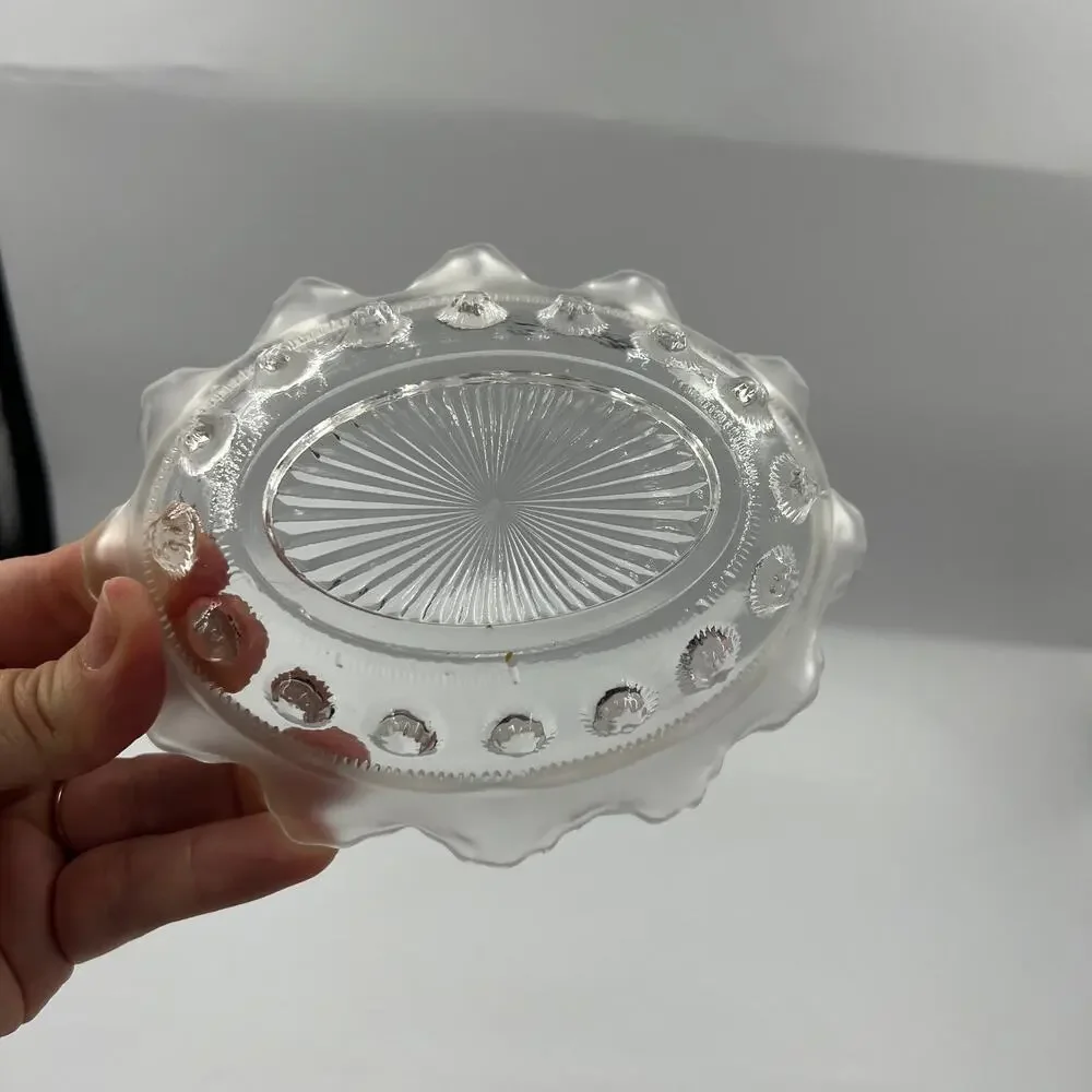 Vintage Clear Crystal Ribbon Hobnail Pattern Trinket Candy‎ Serving Dish